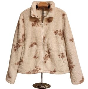 NWT Lucky Brand Faux Fur Zip Jacket In Cream Floral - Large